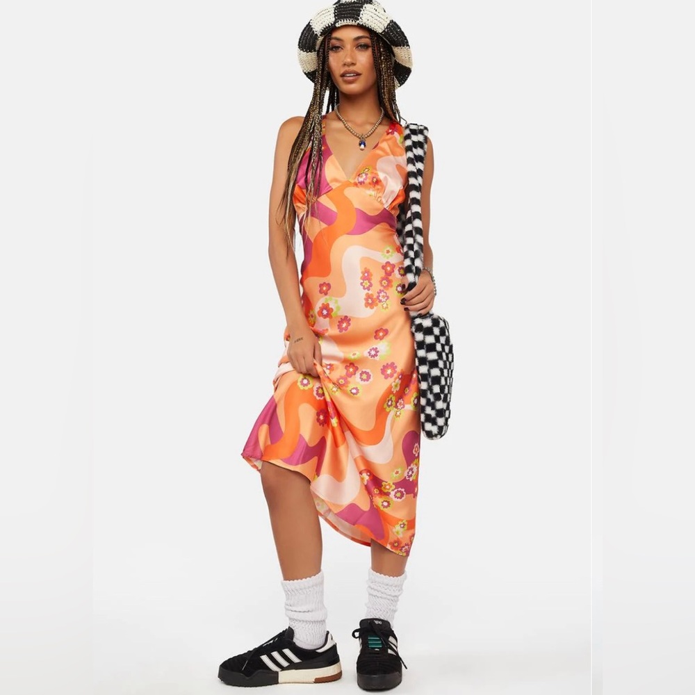 Flower Power Open Back Satin Slip Dress